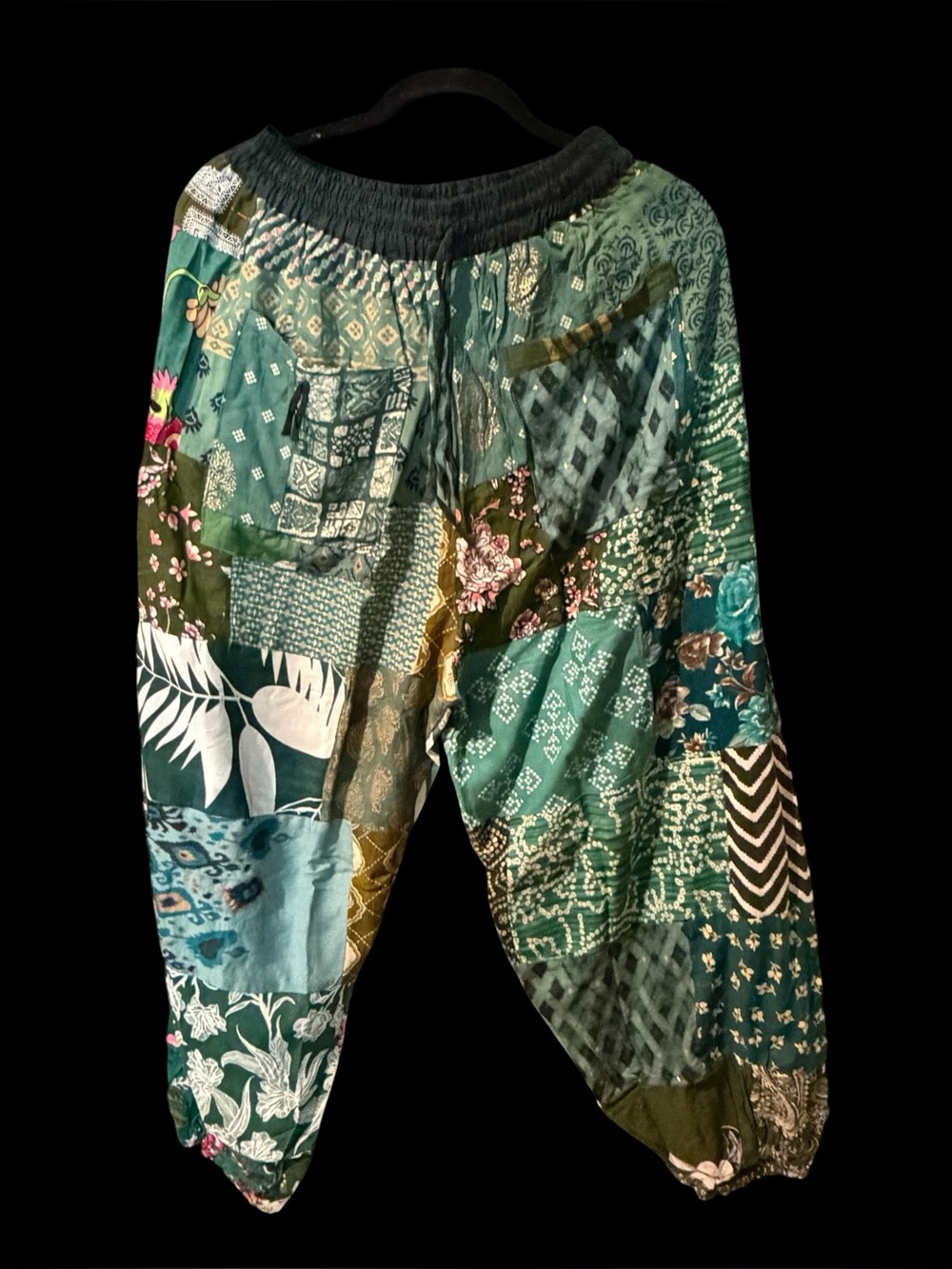 Green #8 NWT 100% rayon patchwork jogger bottom pants